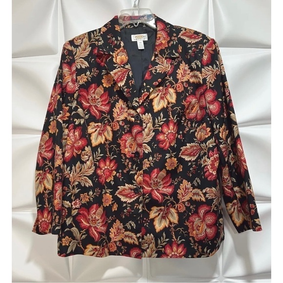 Talbots Womens 16W Black Floral Print Blazer Jacket - Picture 1 of 7
